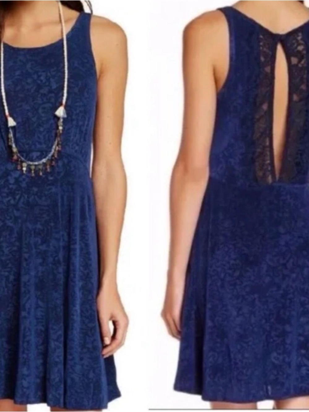 Free People Navy Blue Lace-Back Mini Dress